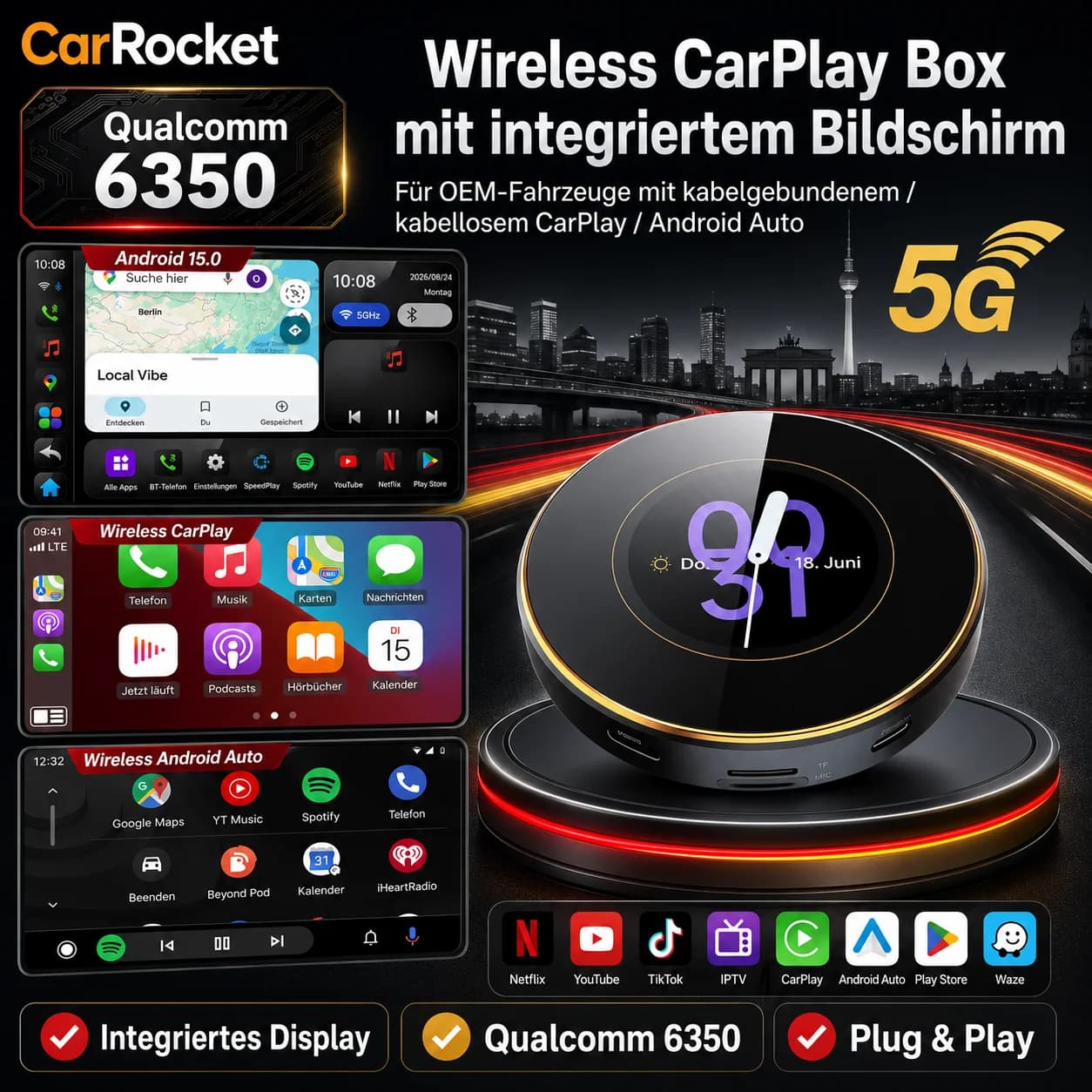 2026 PLAYAIBOX Android 17 Wireless CarPlay Android Auto Ai Box Video Adapter 5G LTE Support BMW Youtube/Netflix TF/SD/SIM Card