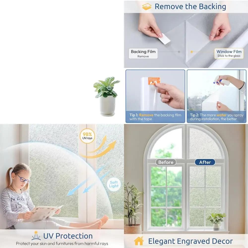 Pellicola per vetri satinata per la privacy, pellicola decorativa per finestre con blocco UV, controllo della luce solare per porte di bagni domestici, 35,4 x 157,5 pollici