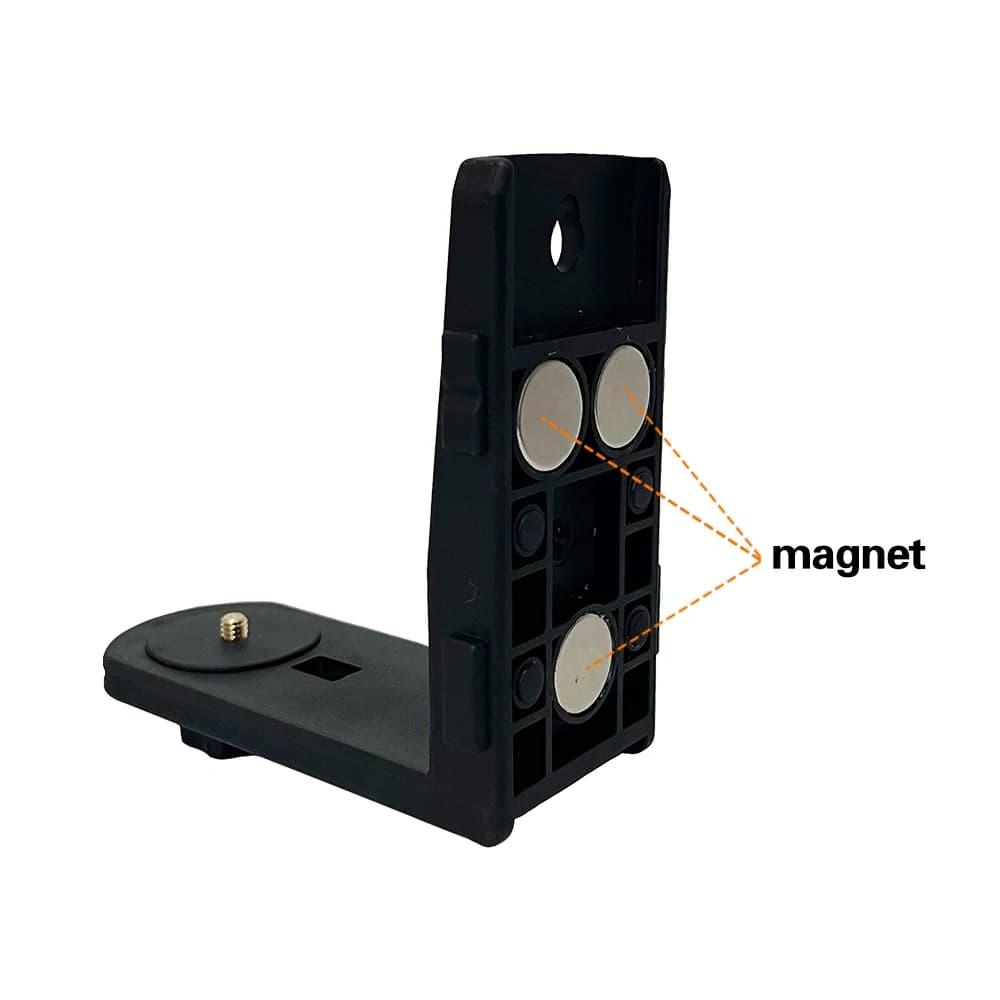 Adattatore da parete con staffa di livello laser a forma di L con magnete multifunzionale per utensile laser con connessione 1/4 e 5/8