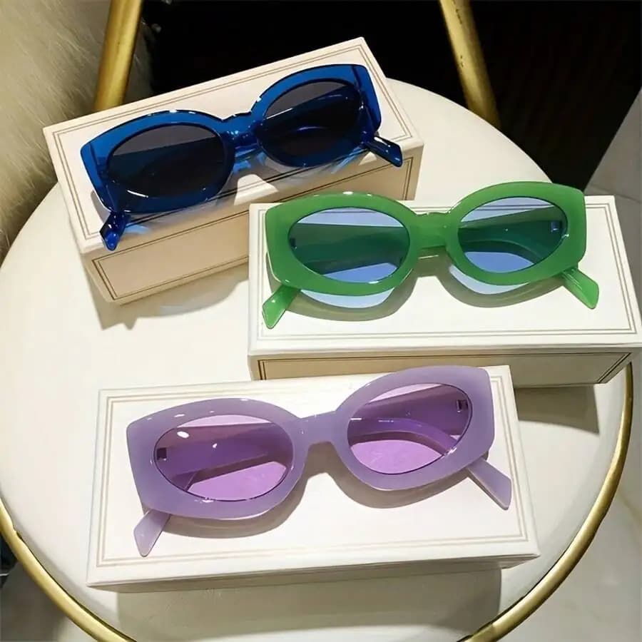 Unisex Gradient Fashion Sunglasses Rectangular Frame Blue Green Purple Lenses Lightweight Plastic For Party Daily Wear