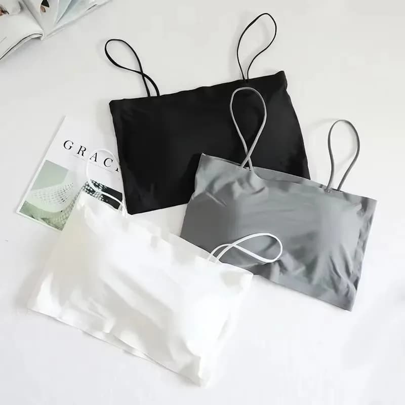 Fashion Summer Sexy Bras Women Push Up Lingerie Ice Silk Seamless Word Sling Female Tube Top Women White Bralette Top Tanks