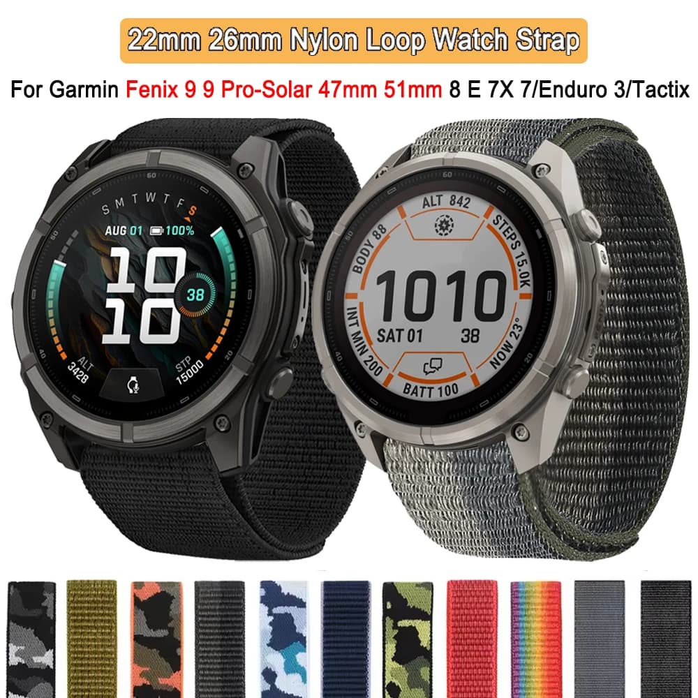 QuickFit 22 26mm Nylon Loop Strap For Garmin Fenix 9 9Pro-Solar 8 E 7X 7/Tactix/Enduro/instinct Lightweight Breathable Wristband