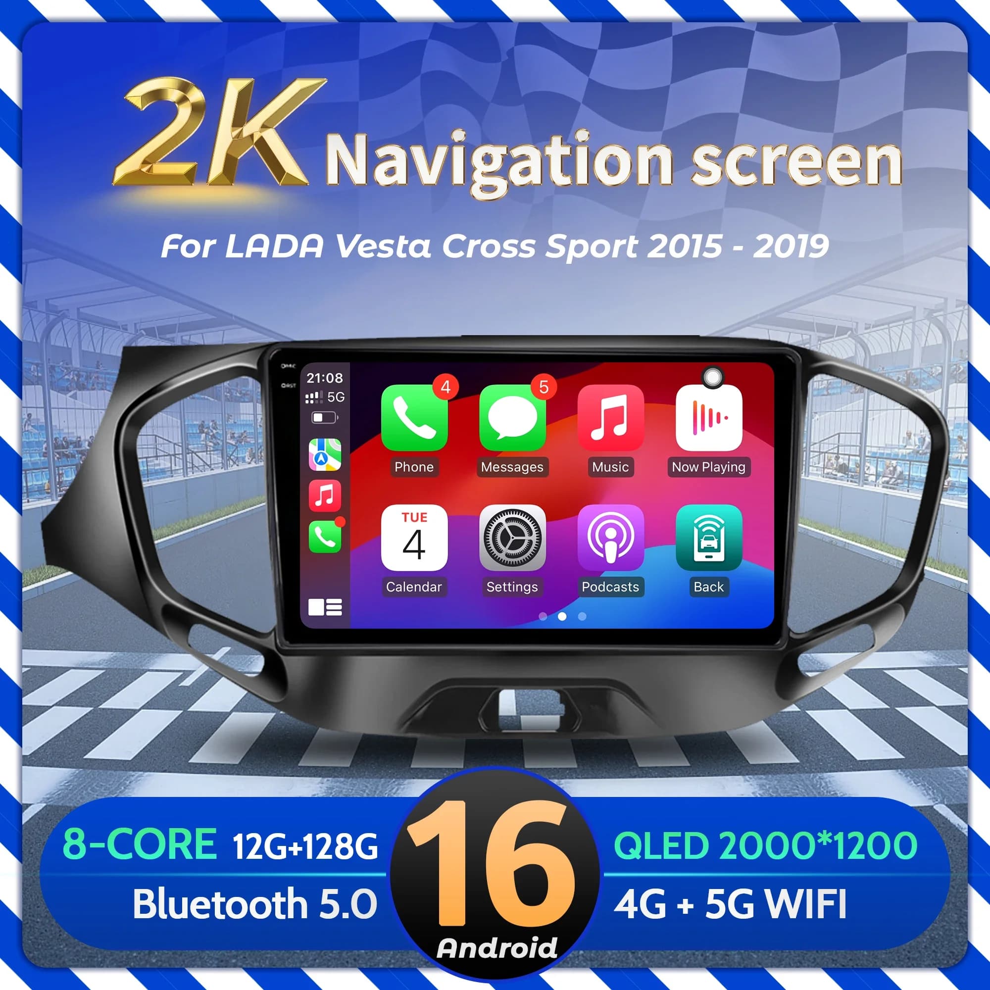9”Car Radio Android 16 For LADA Vesta Cross Sport 2015-2019 BT Carplay Multimedia Navigation Head Unit 2K QLED Screen