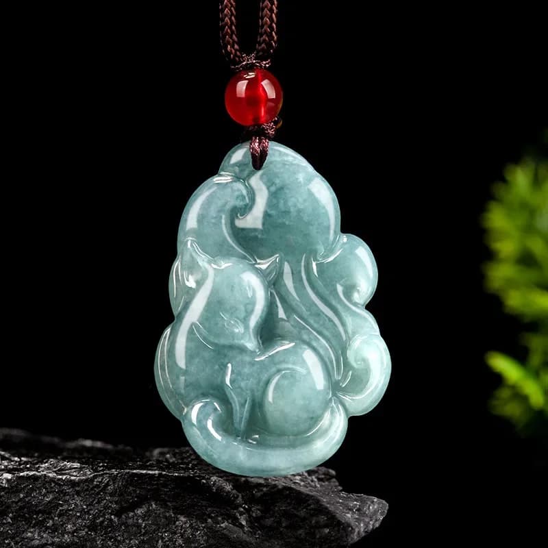 Authentic Natural Grade A Jadeite Blue Water Fox fairy nine tail fox glutinous pendant jade seed Charms piece of flower wholesale