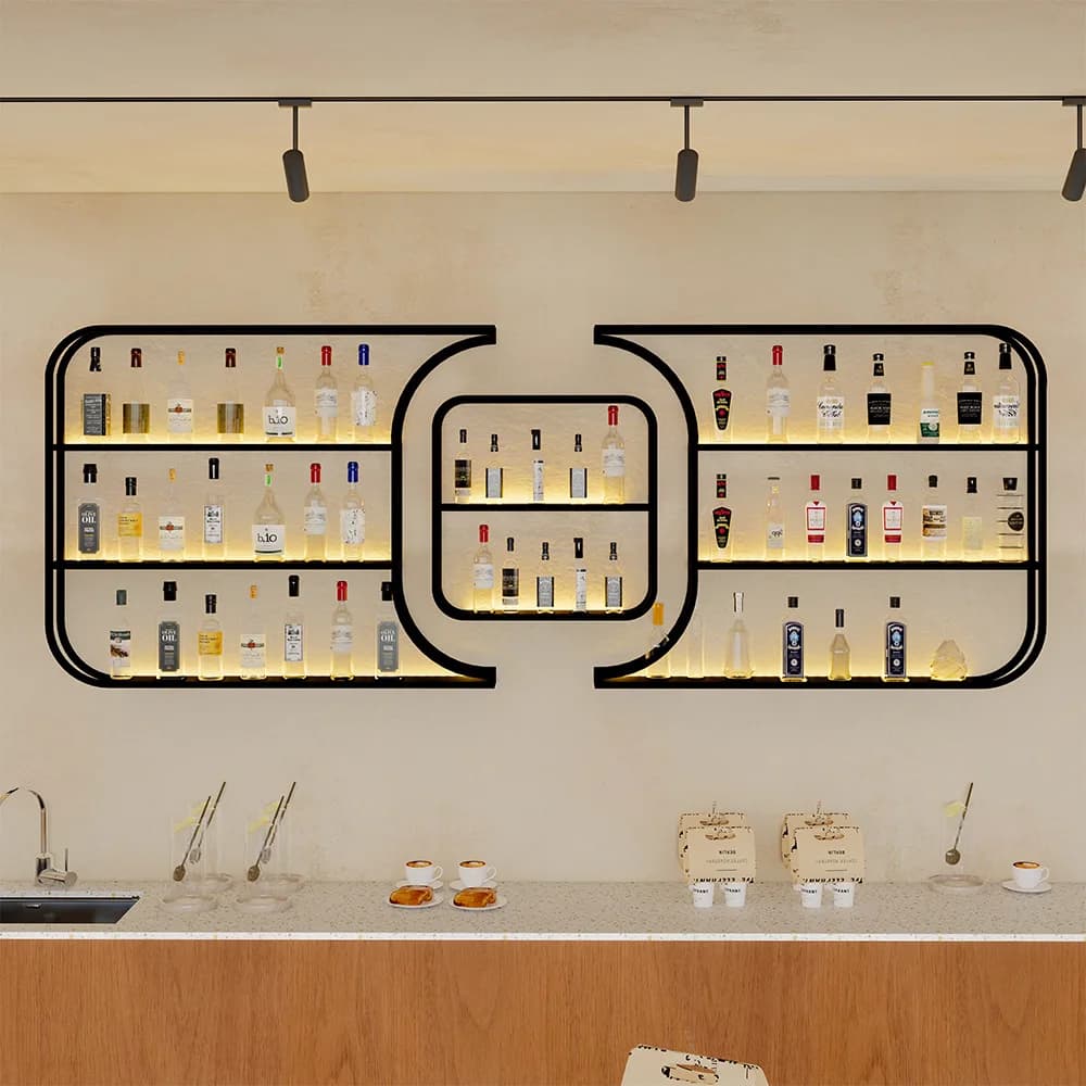 Espositore da parete per vino da ristorante, mobiletto portabottiglie semplice, scaffale portabottiglie da bar in ferro battuto luminoso