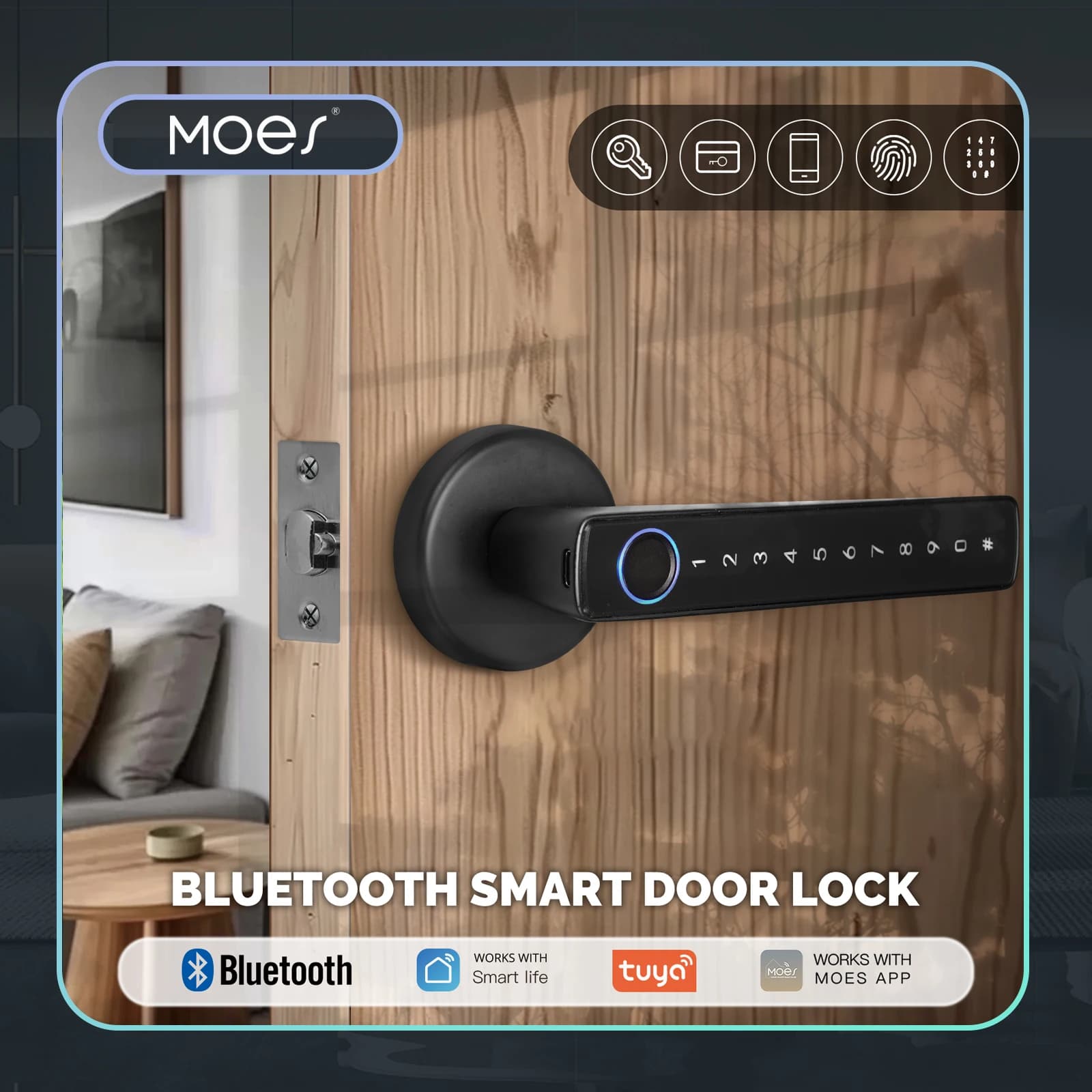 MOES Tuya Bluetooth Smart Fingerprint Door Handle Lock Electronic Password APP Remote unlock Hotel Apartment Office Home rental
