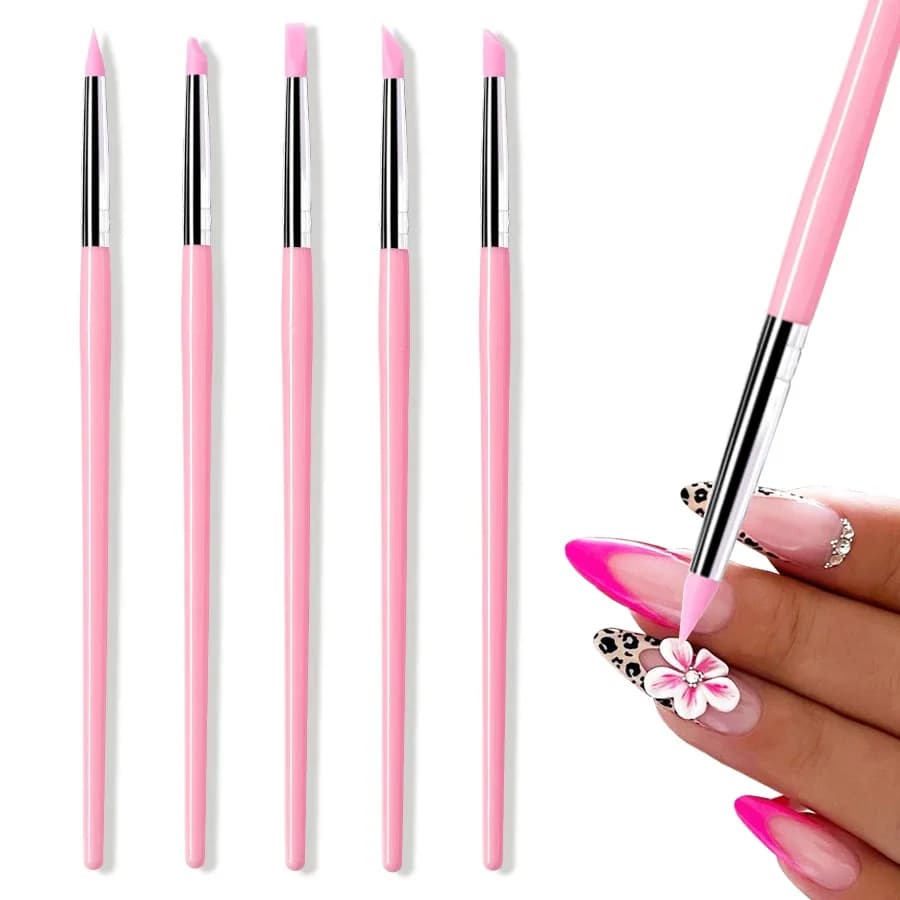 5 pz/set pennello per unghie in silicone intaglio rilievo gel cavo modellante penna per nail art rosa punteggiatura fai da te strumenti per manicure accessori