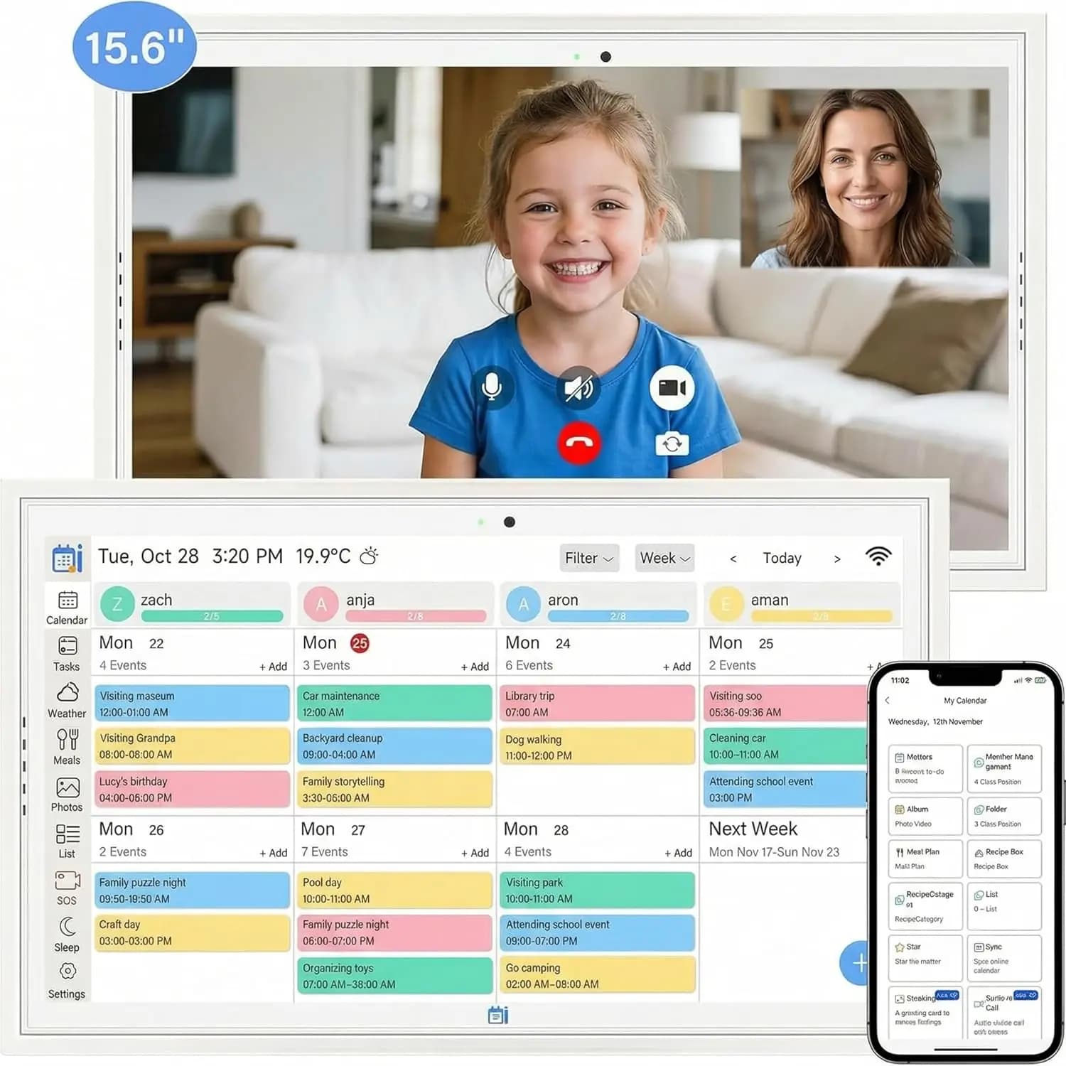 Calendario AI, Calendario Elettronico da Parete con Schermo Touch e Controllo tramite App Mobile, Calendario Digitale AI per Famiglia e Lavoro