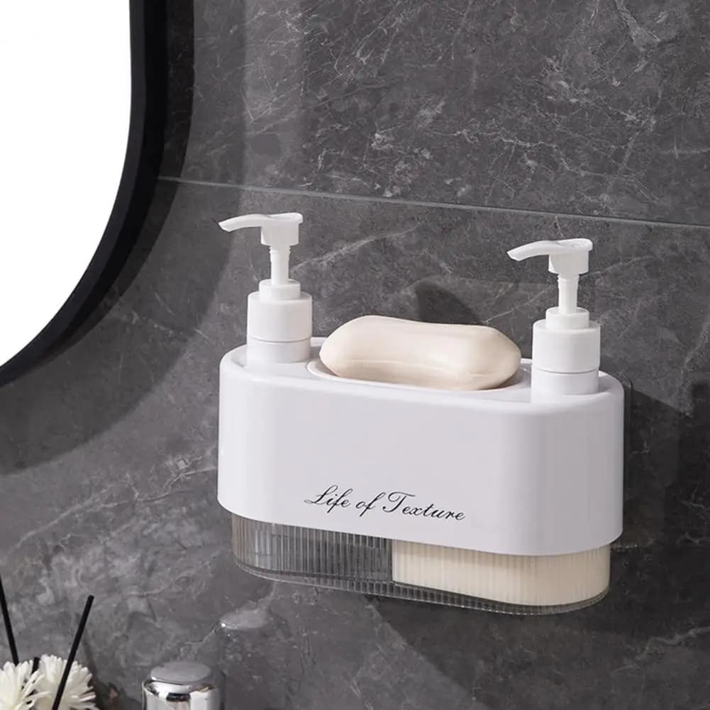 Dispenser di Sapone Liquido a Doppia Testa, Erogatore di Sapone Liquido a Doppia Testa, Contenitore Staccabile per Shampoo e Bagnoschiuma Ricaricabile