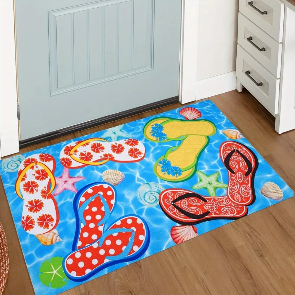 Tappetino d'ingresso a tema mare estivo, ciabatte colorate per accogliere gli ospiti, tappetino antiscivolo per l'ingresso del bagno, tappeto da cucina
