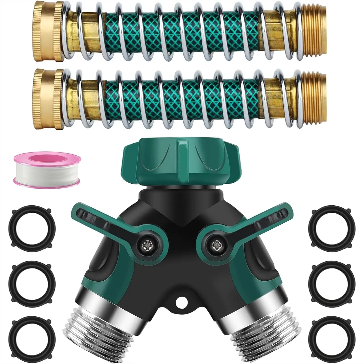 Divisore per Tubo da Giardino a 2 Vie, Connettore a Y in Metallo Resistente da 3/4'', Protezione Anti-Piega per Tubo, Doppia Valvola per