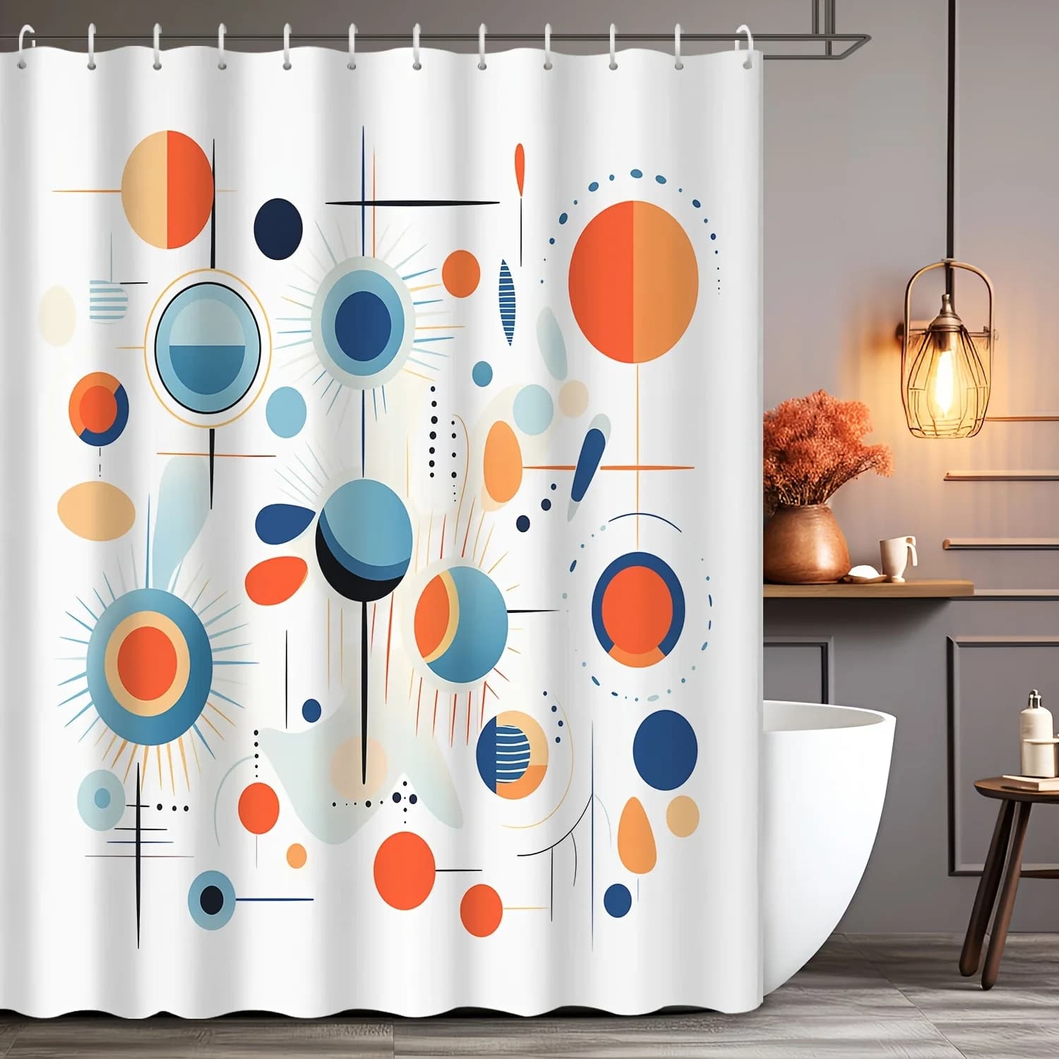 Tenda da doccia geometrica astratta minimalista stampata per bagno d'hotel con ganci