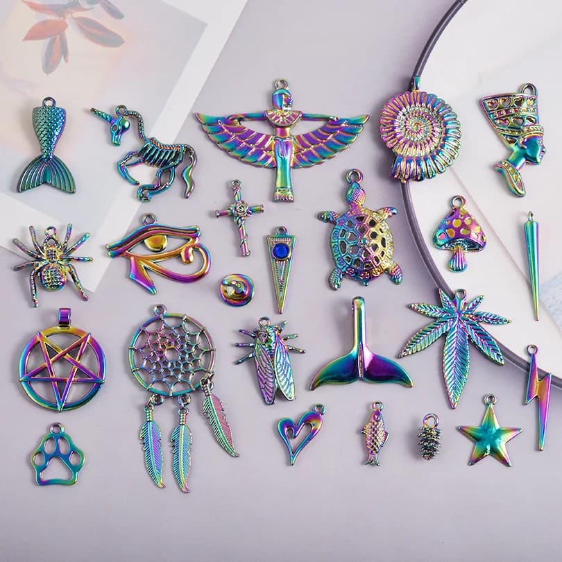 6pcs/Lot Rainbow Color Alloy Dreamcatcher Cone Star Metal Charm Pendant DIY Jewelry Making Supplies Necklace Earrings Components