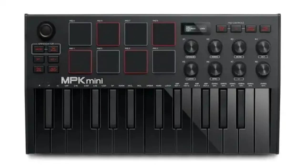 Controller tastiera MIDI USB professionale MPK Mini MK3-25 tasti con 8 bacchette retroilluminate e 8 manopole (grigio)