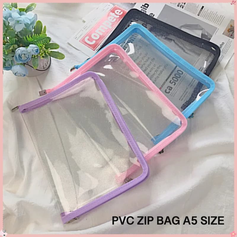 Borsa tascabile con cerniera in PVC A5 Borsa portaoggetti per cartelle di file Organizzatore di cartelle trasparente Organizzatore da scrivania per ufficio scolastico A5
