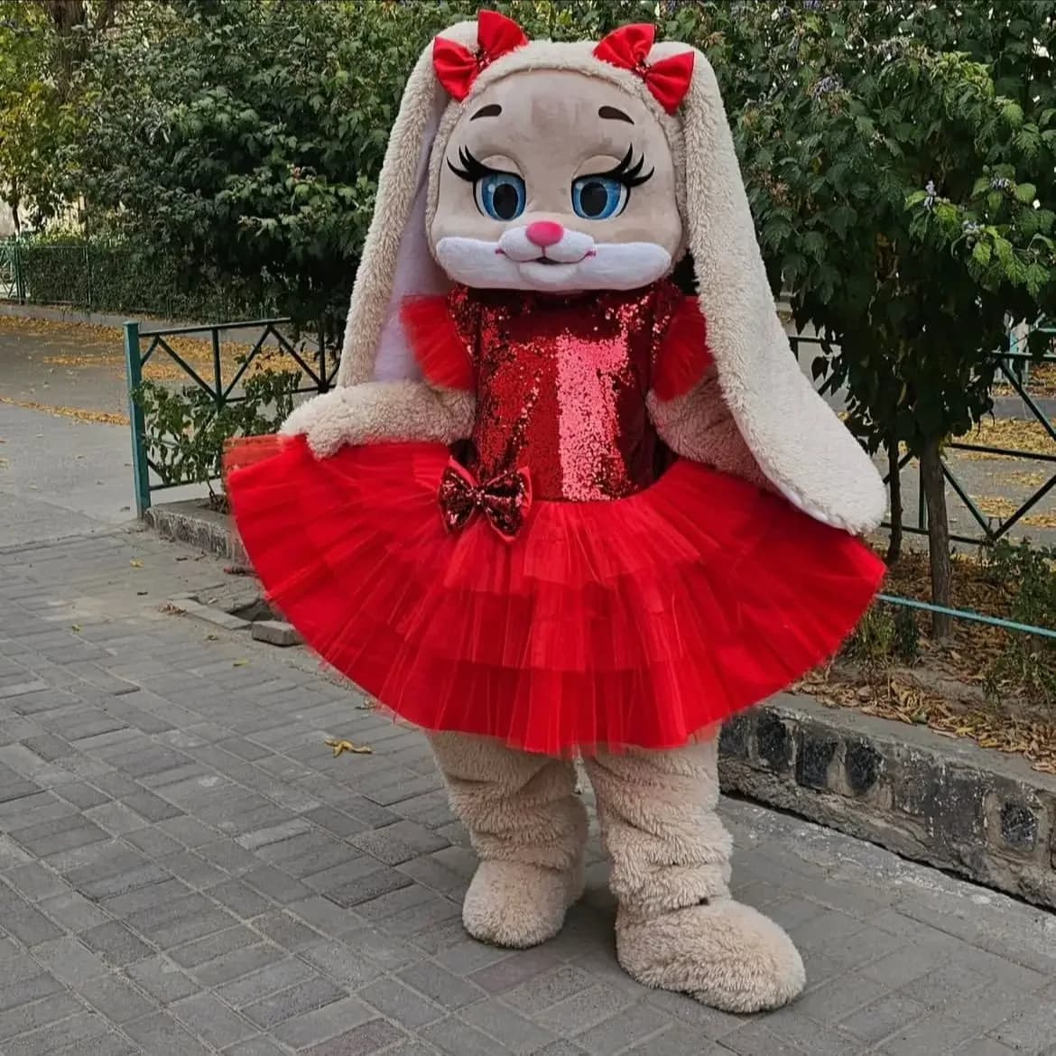 Cute Brown Hare Rabbit Mascot Costume with Red Dress Long Ears Halloween Christmas Fancy Cartoon Plush Fancy Outfits