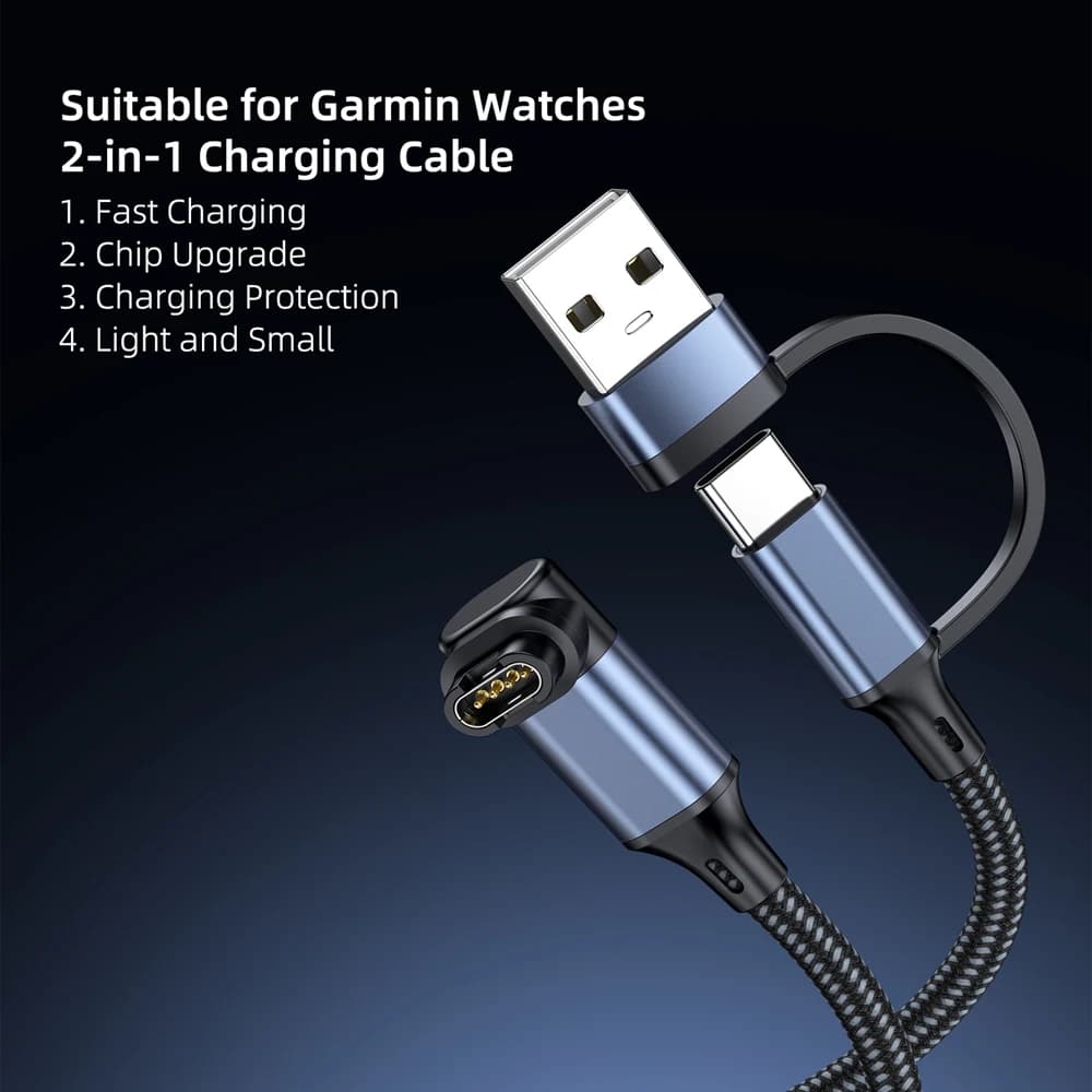 Nylon 1.2M 5V/9V/12V/15V/20V Type C USB Magnetic Charger Straight elbow Cable For Garmin Watch Venu2/VenuSq2/3/3S Fenix 6/7/6S P