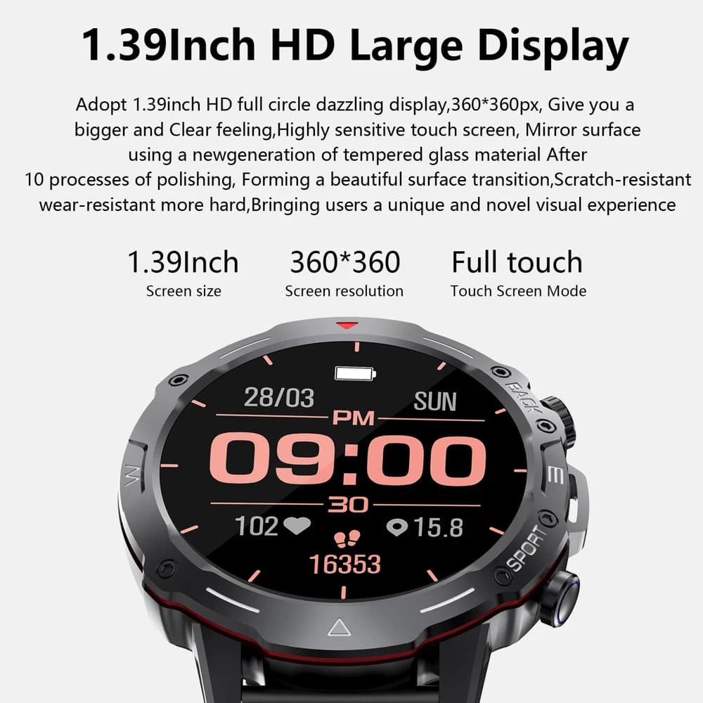1.39" Outdoors Sports Fitness Men Smart Watch Blue Tooth Call Heart Rate Blood Oxygen Waterproof Watches Music 2026 Smartwatches