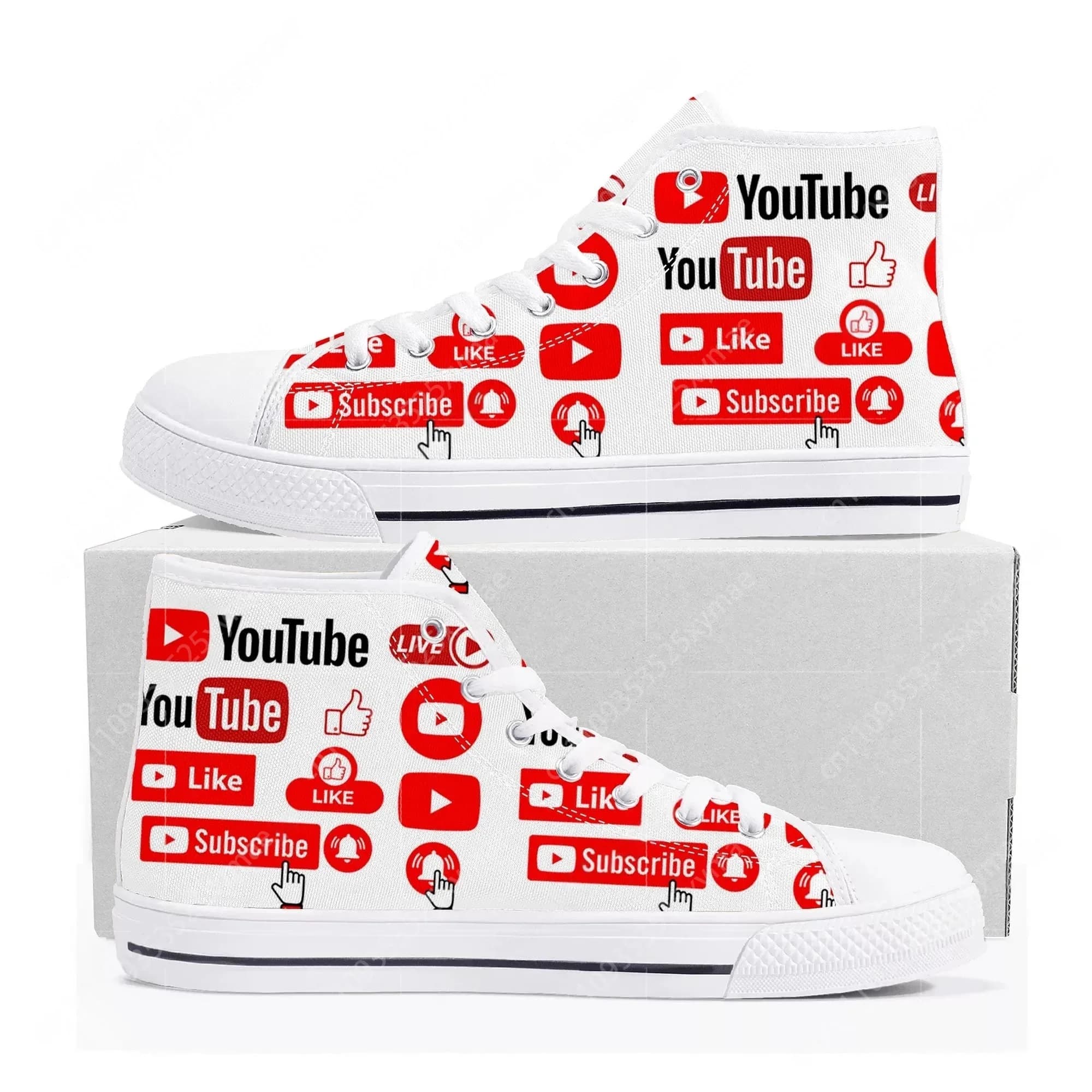YouTube Logo Design High Top High Quality Sneakers Mens Womens Teenager Canvas Sneaker Casual Couple Shoes Custom Made Shoe