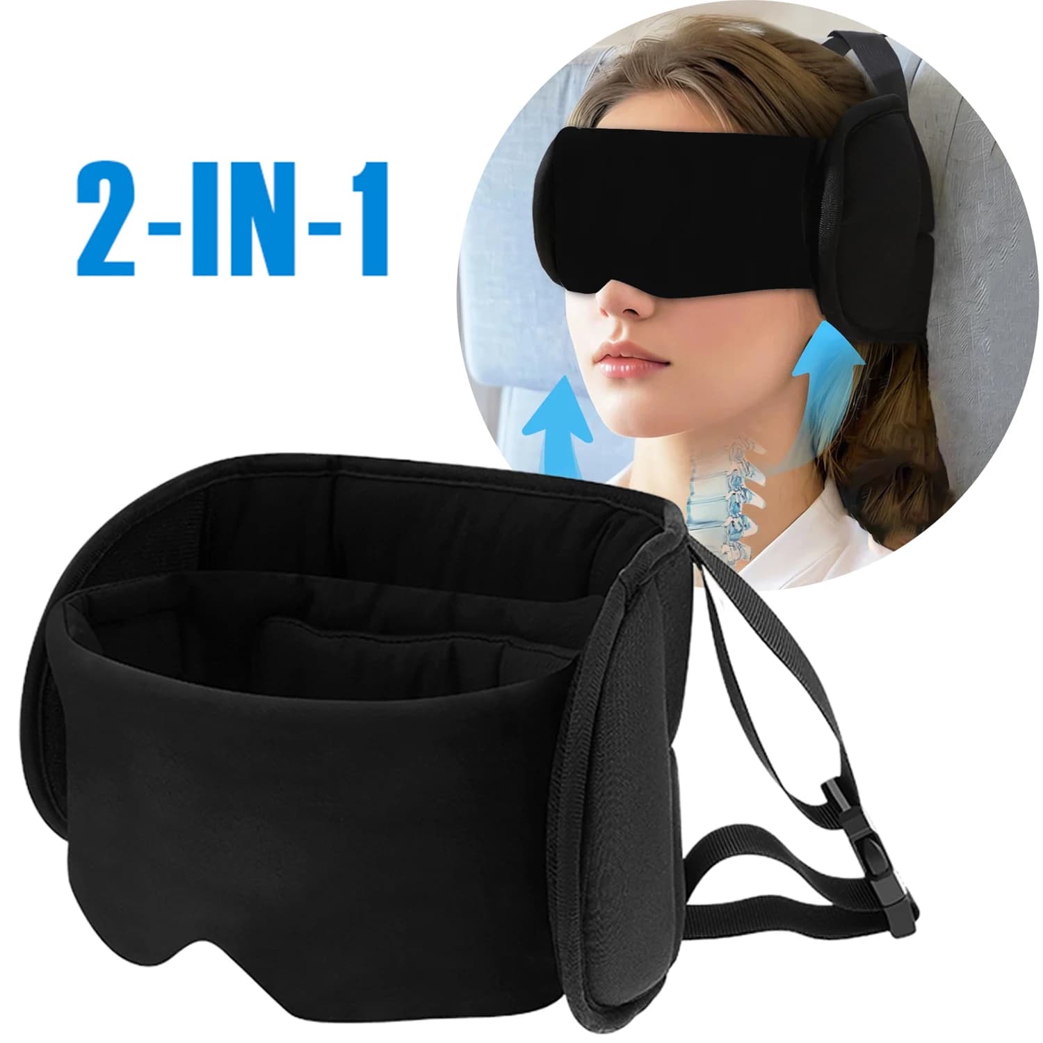 Cuscino da Viaggio 2 in 1 in Cotone 360 ° Cuscino da Viaggio per Poggiatesta Aereo con Maschera per Occhi, Riduce la Fatica, Massaggio Confortevole, Cuscino per il Collo