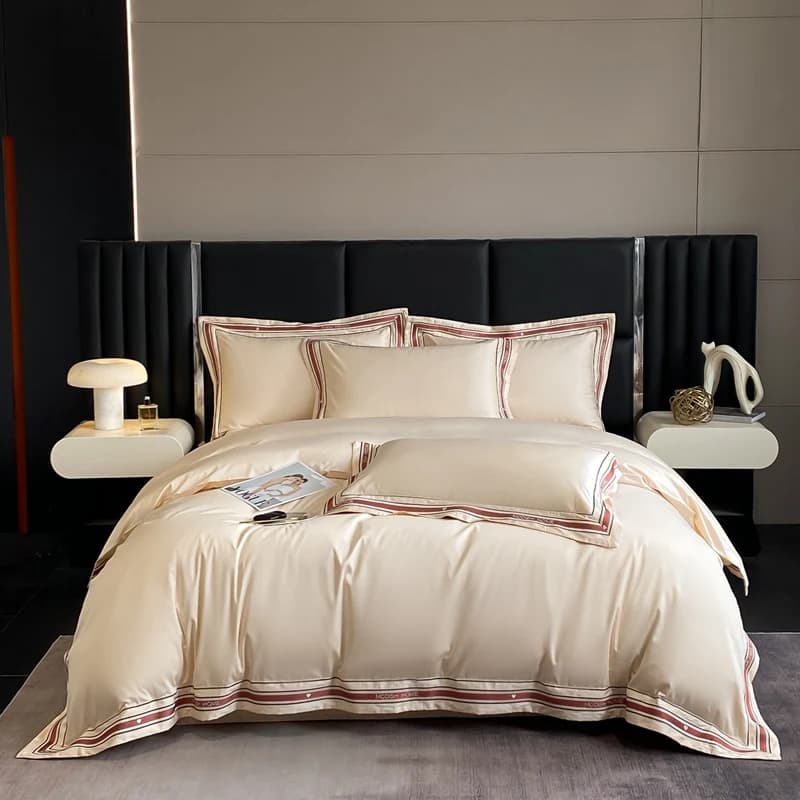 Luxury King Queen Size 4 pcs Luxury Striped Bedlinen Bedlinen Set Egyptian Cotton Beige Bed linen Fabrics for Home