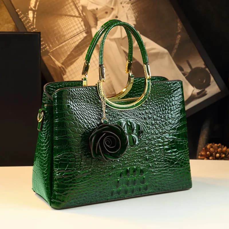 Women's genuine leather handbags model crocodile shoulder bag with flower-shaped tassel women's wedding bags with upper handle