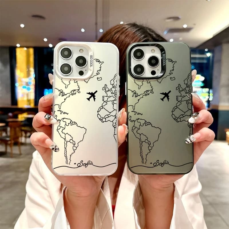 Custodia per telefono modello mappa del mondo per iPhone 17 Air 16 13 12 11 Pro Max 16e 15 14 8 7 Plus Texture linea nera Cover semplice