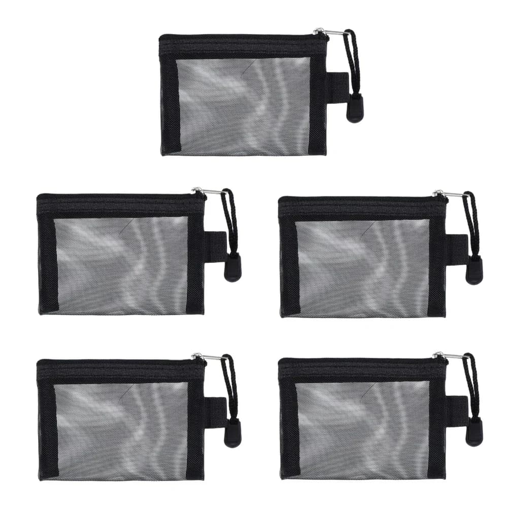 Set di 5 Borse Portatili con Cerniera in Rete, Organizer Trasparente in Nylon per Cosmetici e Articoli da Toeletta, Ideale per Viaggi, Lavoro e Scuola, Confezione Nera