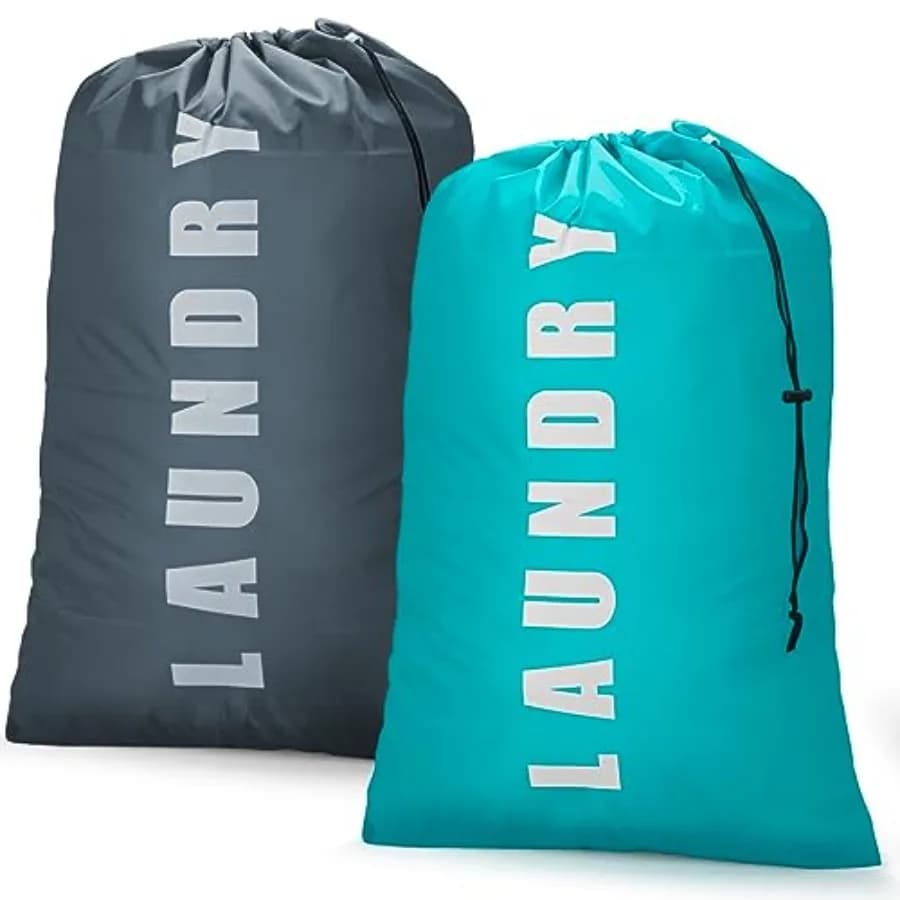 Laundry Bag, 2 Pack Travel for Dirty Clothes, Large for Camping and Traveling, Dirty Clothes Travel Bag, 24" x 36" Cyan + Gray