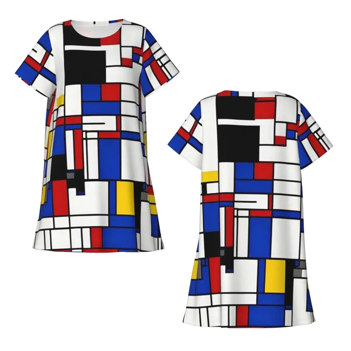 Custom Piet Mondrian Short Sleeves Nightdress For Sleeping Sleepshirts Women Short Sleeve Nightgowns Soft Pajama Dress