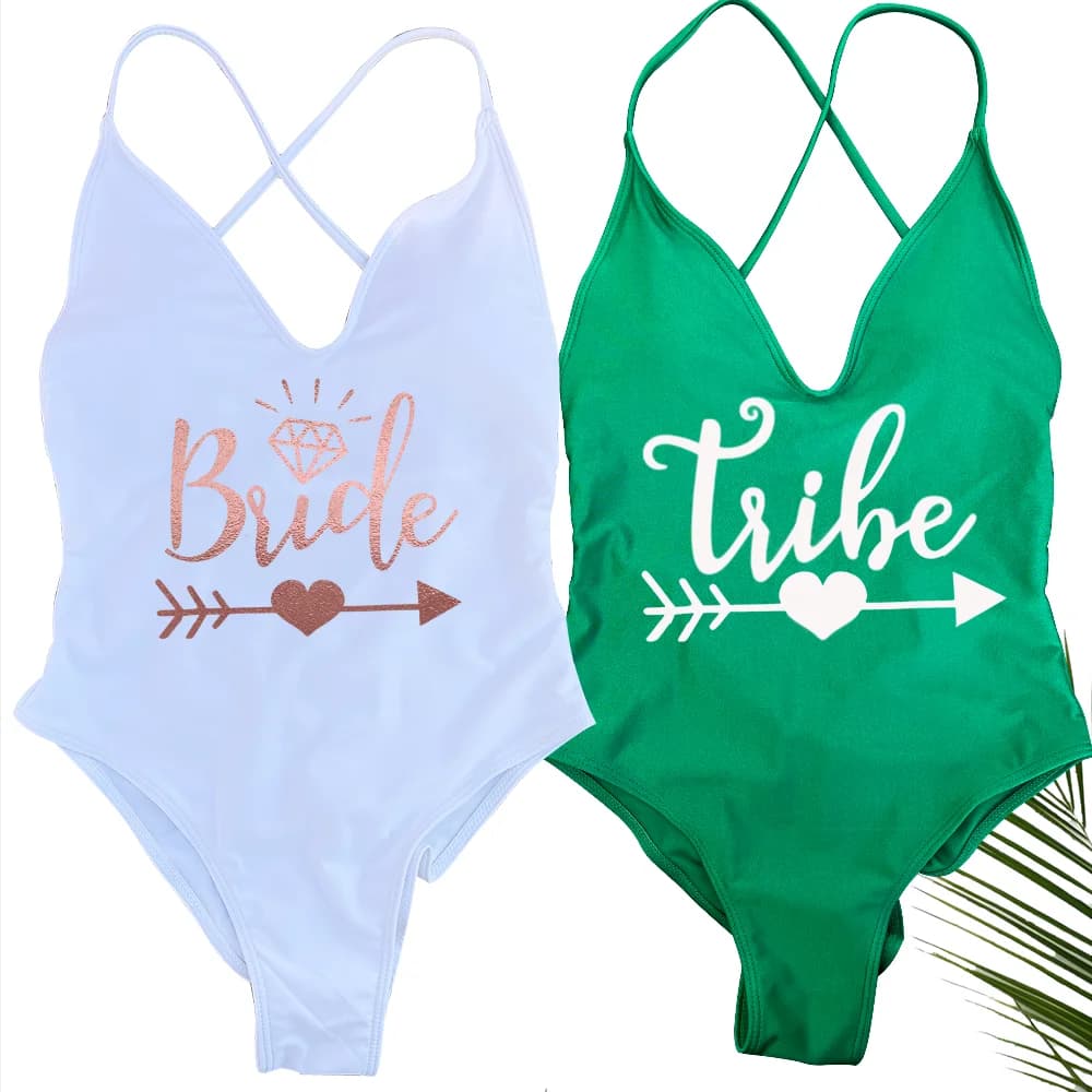 Bride& Bride Tribe Swimwear Bride One Piece Swimsuit Bathing Suit Padds Team Bride Beachwear Swimsuits Print monokini