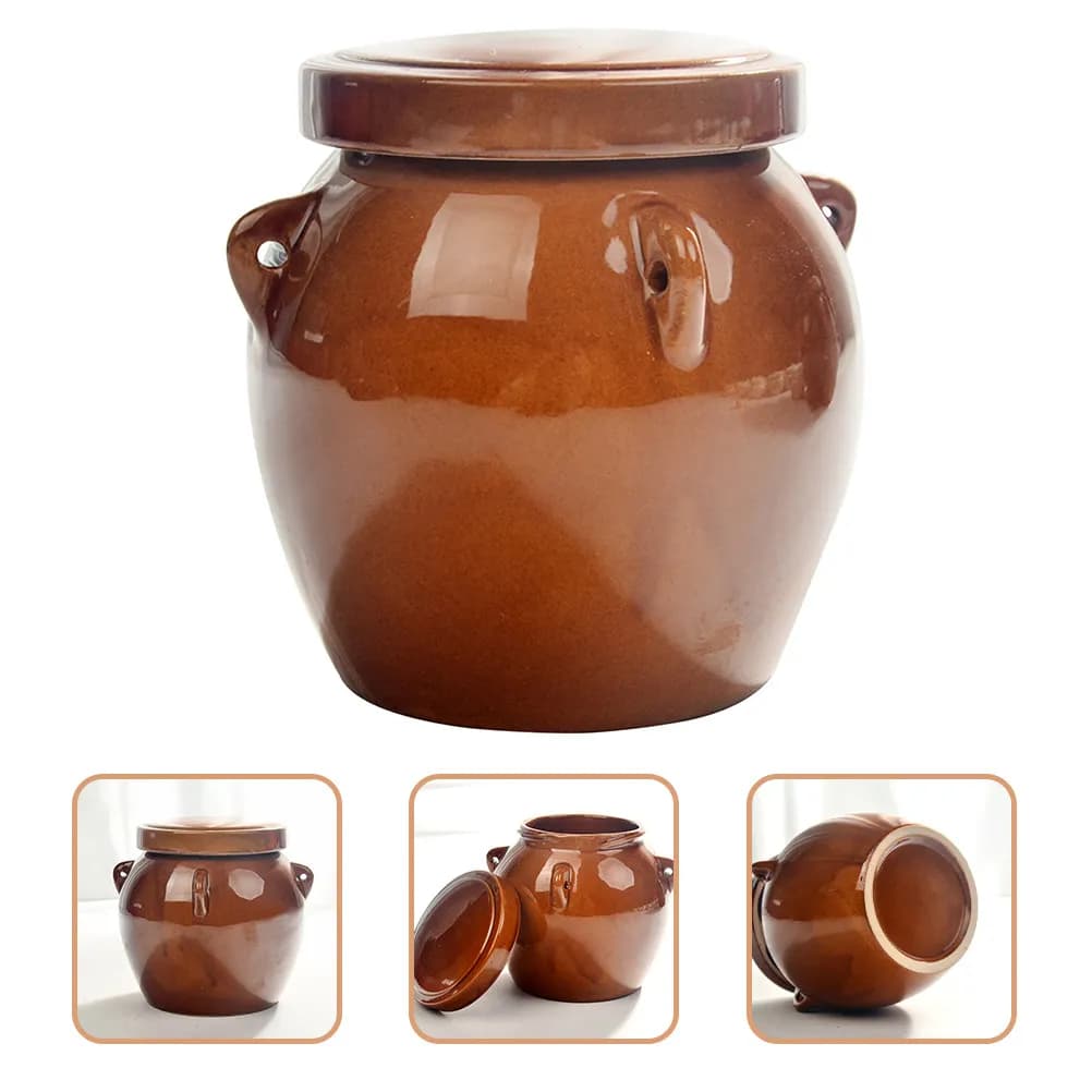 Ceramic Pickle Jar Sealed Vintage Honey Storage Jar Traditional Chinese Sichuan Kimchi Pot Large Capacity Food Grain Container