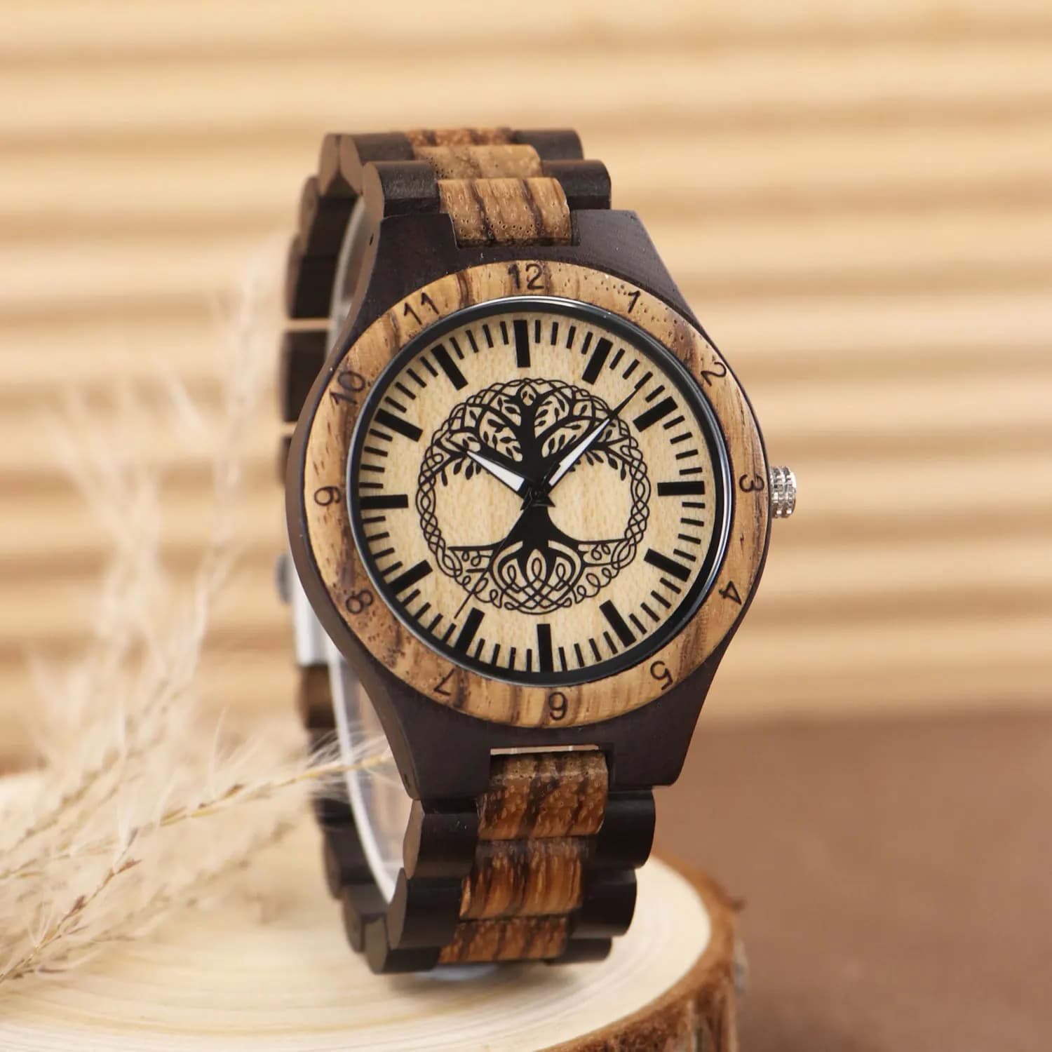 Watch from Polso in Legno Engraved with Tree of Life for Man, Natural Ecological Wood Strap, Analog watch at the Quartz
