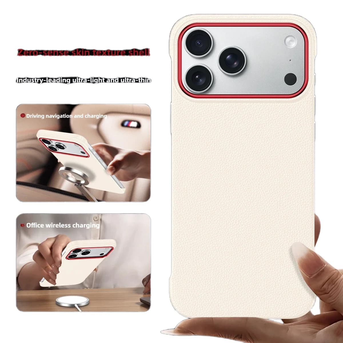 Custodia Magnetica Ultra Sottile Senza Cornice con Dissipazione del Calore per iPhone 17 16 15 14 Pro Max 13, in Pelle con Texture Lychee, Cover Protettiva