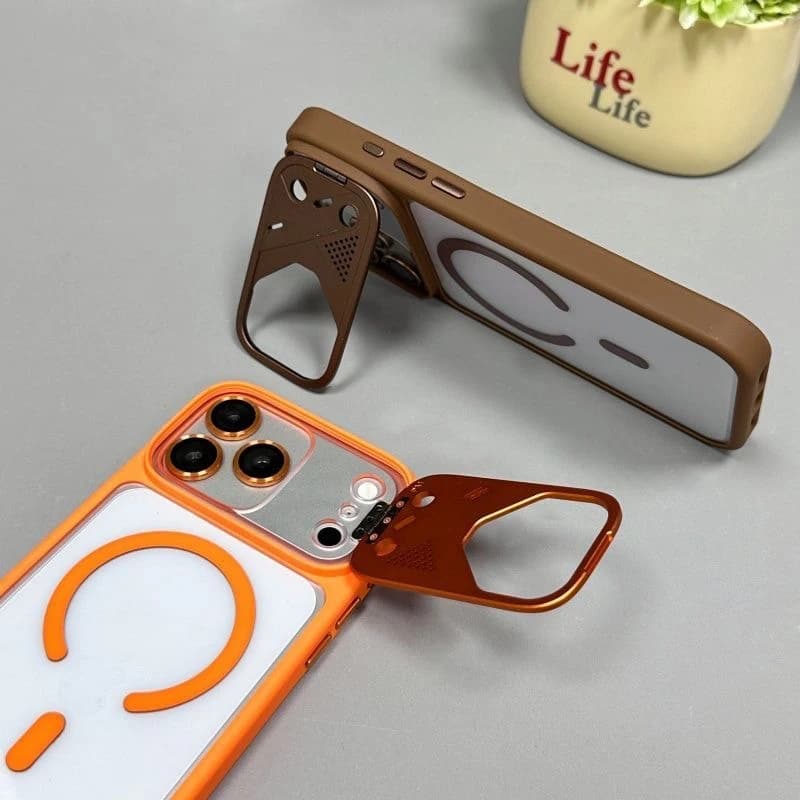 Luxury Armor Shockproof Metal Stand Magnetic Case For iPhone 18 17 16 15 14 Pro Max For Magsafe Wireless Charging Hybrid Cover
