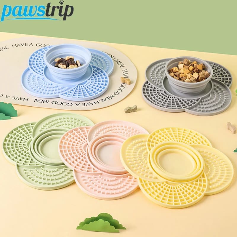 Tappetino 2 in 1 in Silicone per Alimentazione Lenta per Cani con Ciotola Pieghevole, Tappetino per Lick per Cani e Gatti, Piatto Antiscivolo per Alimentazione Lenta per Cuccioli, Accessori per Cani