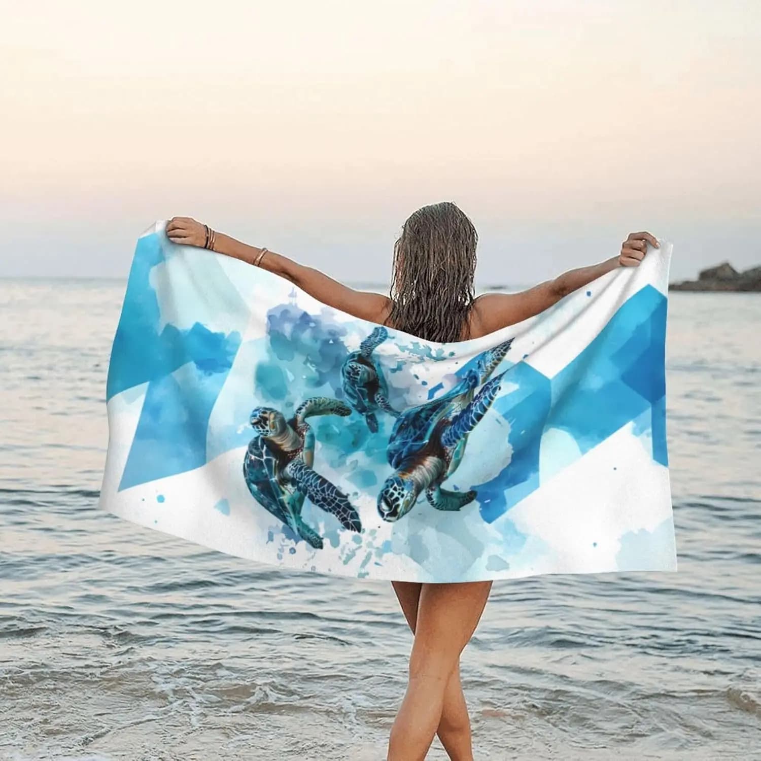 Telo da spiaggia oversize anti-sabbia con tartarughe turchesi – Asciugamano in microfibra leggero ad asciugatura rapida per viaggi, nuoto, piscina