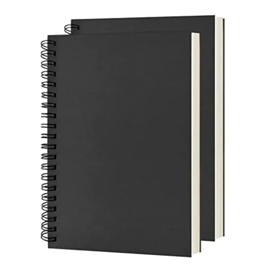 Blank Spiral Notebook, 2-Pack, Soft Cover, Sketch book, 100 Pages/ 50 Sheets, 7.5 inch x 5.1 inch, 100GSM, Black