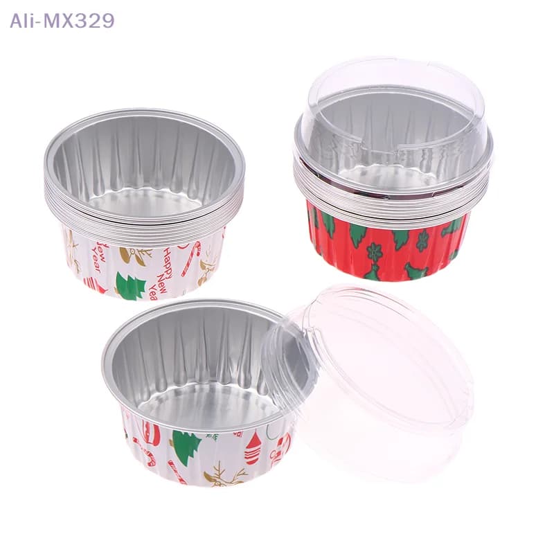 {MX} 10 pieces 125 ml christmas aluminum tin mug with reusable cupcake pudding cupcake mold air frying pan aluminum cups
