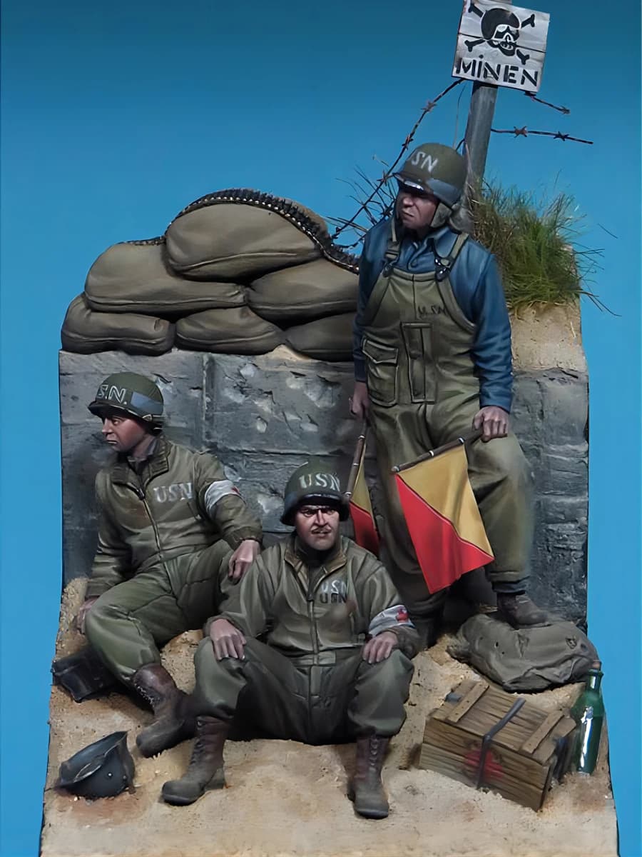 Kit figura non verniciata in resina 1/35, soldati della Seconda Guerra Mondiale (con scena), GK non assemblato e non verniciato