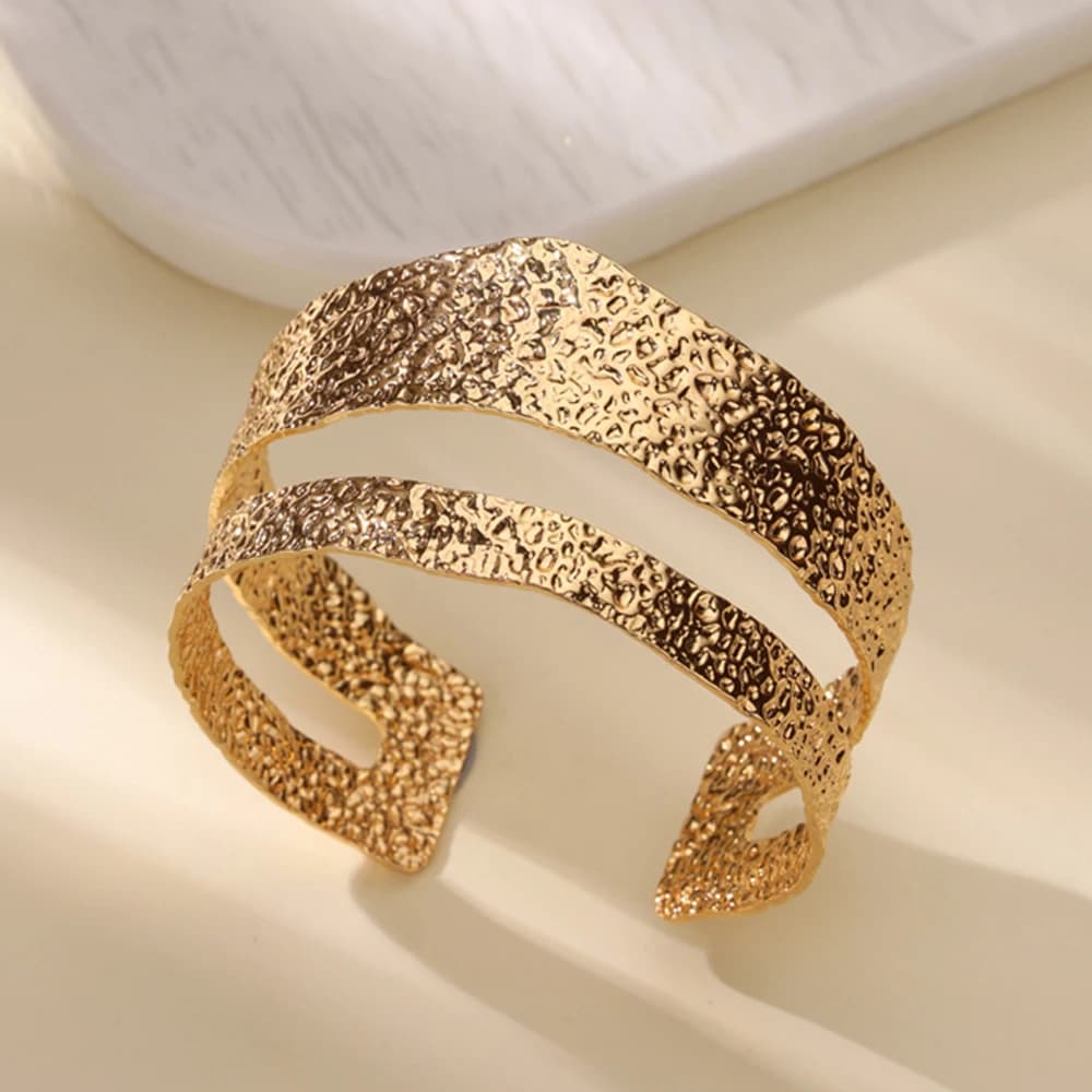 Delicate Stainless Steel Hollow Texture Bracelets for Women Anti Fading Wide Band Open Cuff Bangle Wedding Jewelry Accessories