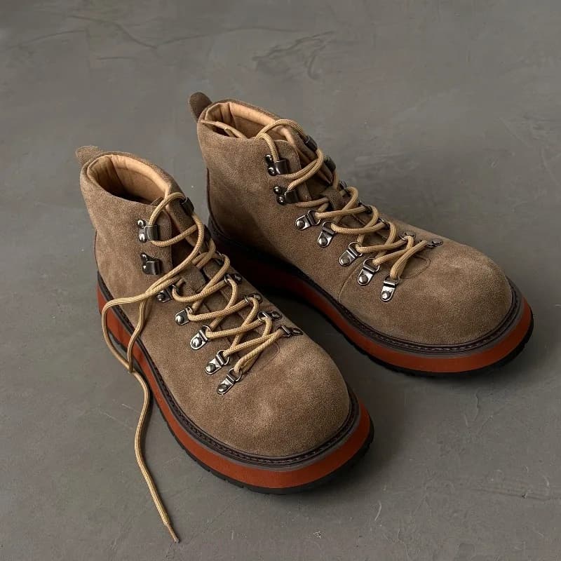 Stivaletti da esterno in vera pelle con suola spessa giapponese da uomo, abbigliamento da lavoro autunnale, scarpe alte, stivali da deserto vintage