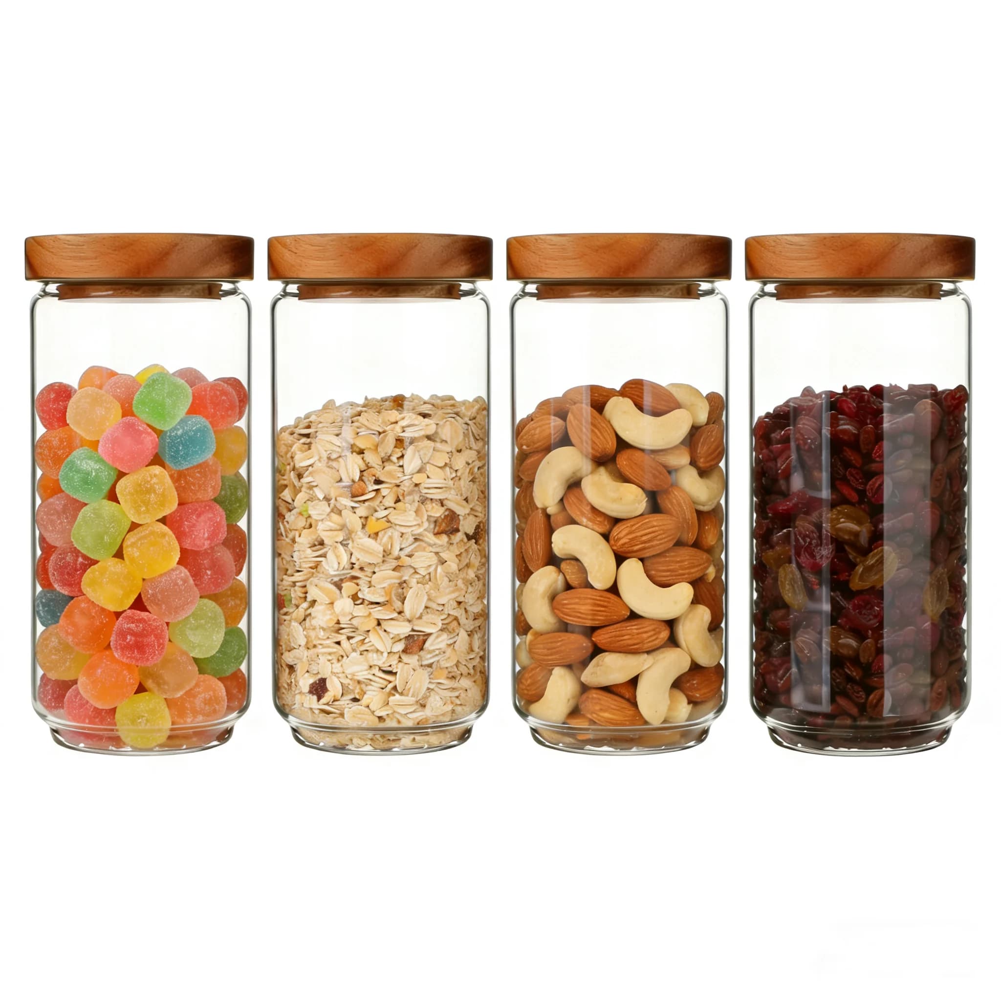 Set di 4 Barattoli in Vetro da 34 OZ con Coperchi in Legno, Contenitori Trasparenti per Conservazione Alimenti Secchi, Biscotti, Caramelle