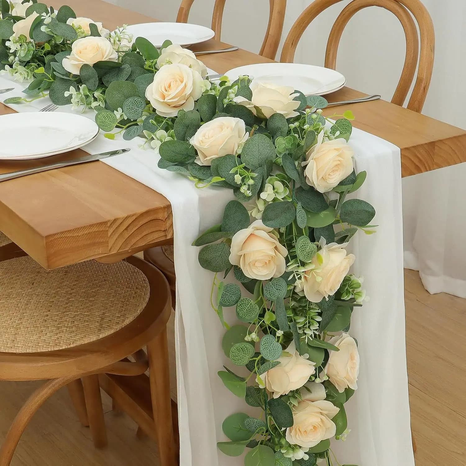 Foglie di Eucalipto Simulate e Fiori di Camelia per Decorazioni Nuziali e Composizioni di Piante Verdi da Parete, Viti di Eucalipto Artificiali