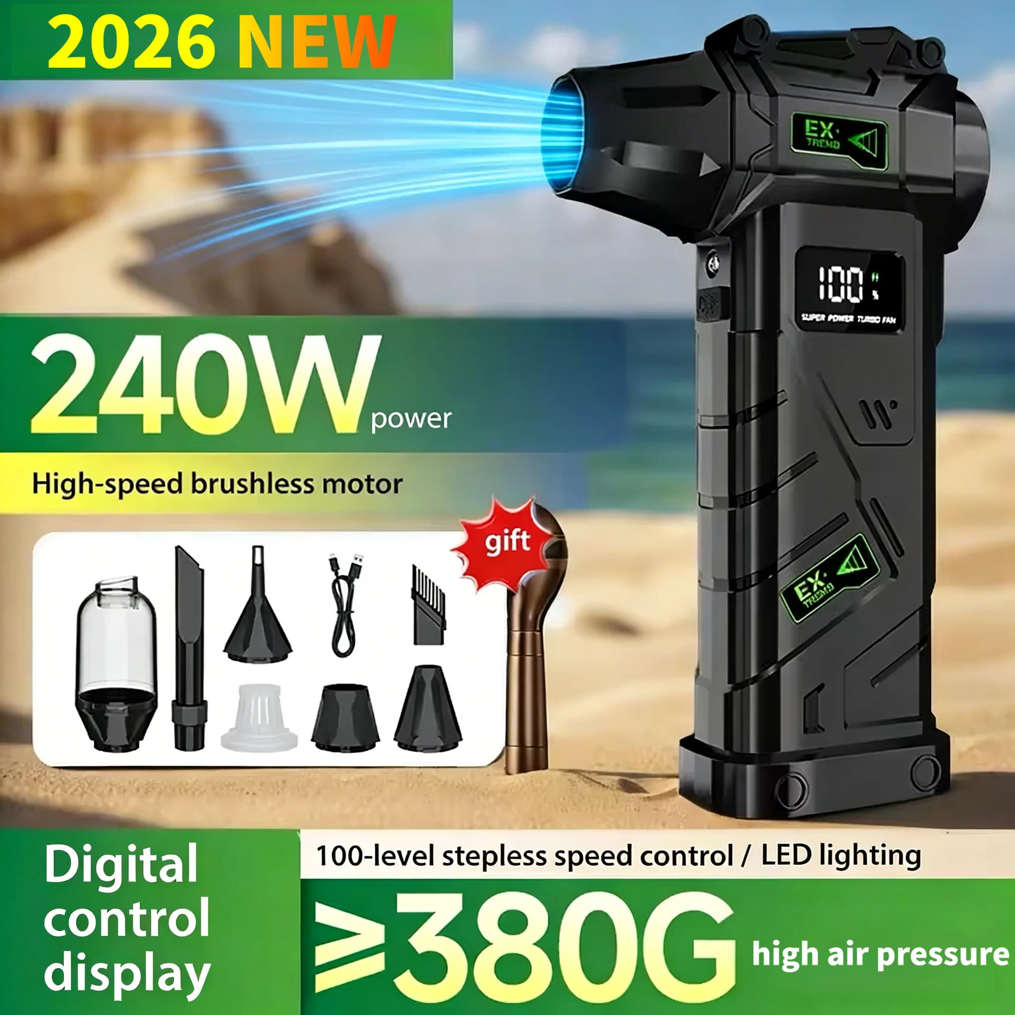 680000RPM Powerful Turbo Fan Blower Jet 380g Wind Pressure for Car Snow PC 10000mAh Air Blower Air Duster Electric Snow Blower