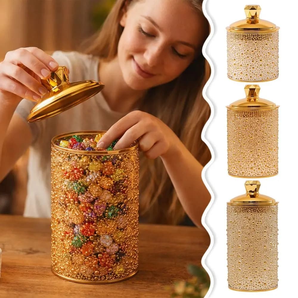 Barattolo Ermetico per Alimenti con Coperchio, Contenitore in PET con Foglia d'Oro, Contenitore per Dispensa, Barattoli Riutilizzabili per Spezie, per Cucina