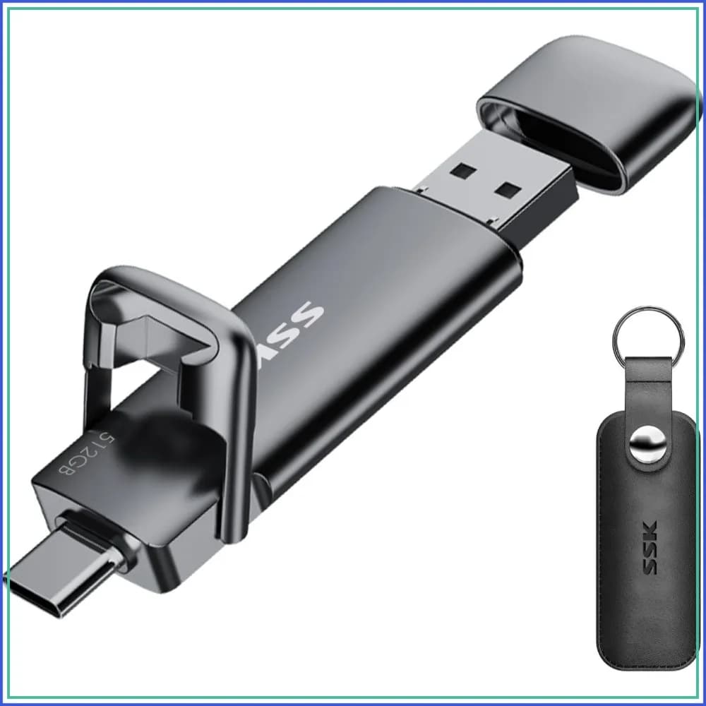 2-in-1 USB C & USB A SSD Flash Drive 512GB, Up to 550MB/s, Solid State Thumb Drive for iPhone 15/Android/PC/Mac