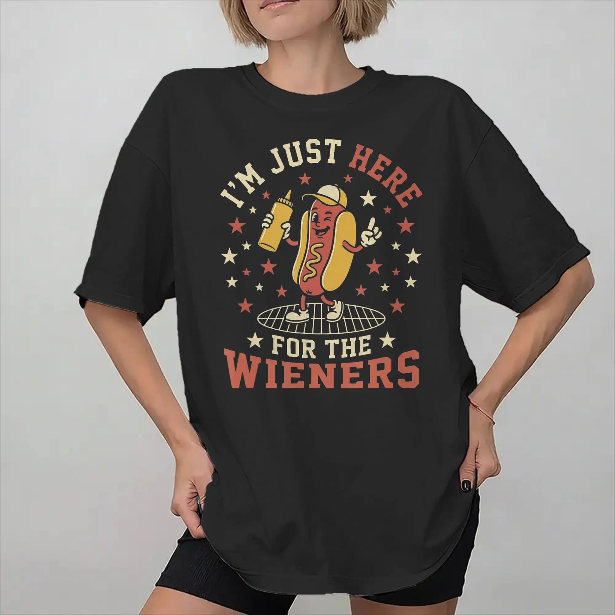 Hot Dog I'm Just Here for The Wieners 4Th of July Tee Shirt for Men Women Graphic Printing T Shirts Cotton Clothing
