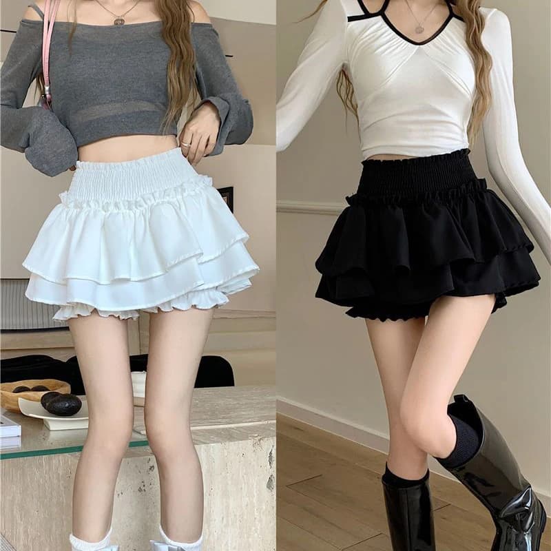 Minigonna carina sexy balletcore elastico a vita alta abito da ballo volant patchwork gonna Lolita corta coreana dolce Y2K abbigliamento donna