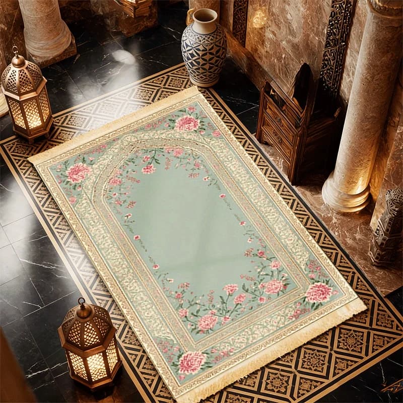 VIKAMA Nuovo Tappetino da Preghiera Elegante in Stile Cinese: Tappeto da Preghiera Ricamato Morbido e Caldo per Casa, Culto Religioso e Preghiera Musulmana